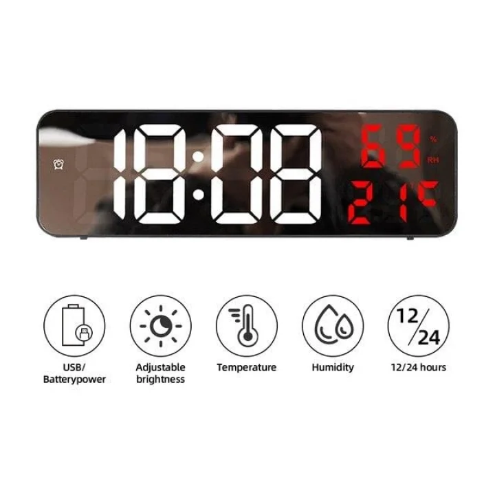 Nem ölçer Dereceli LED Duvar ve Masa Alarm Saati Kırmızı