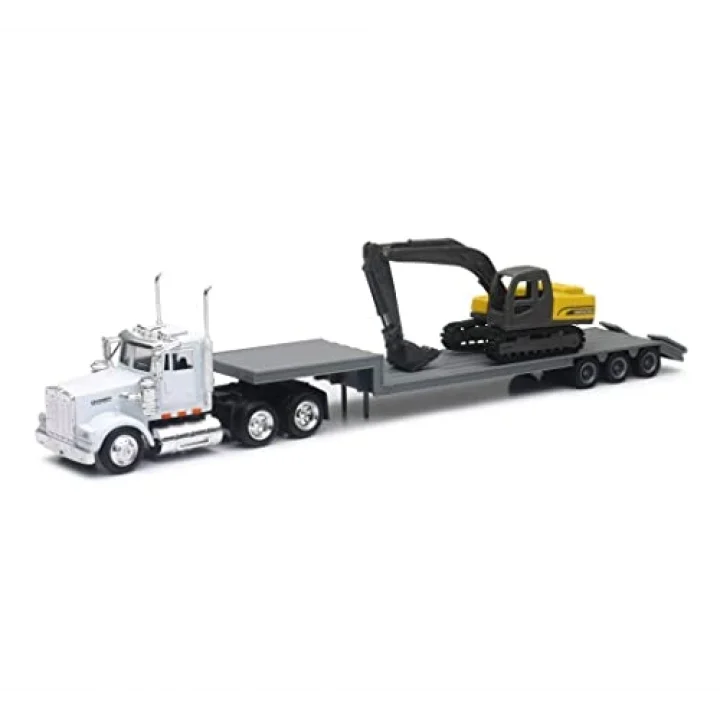 New-Ray 1:43 ölçekli Kenworth W900 Lowboy Römork İnşaat Ekskavatörlü