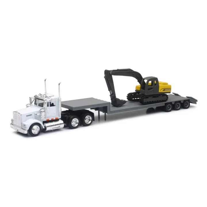 New-Ray 1:43 ölçekli Kenworth W900 Lowboy Römork İnşaat Ekskavatörlü