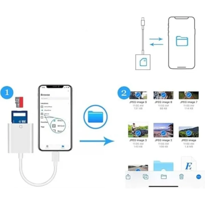 NK1022 Apple iPhone iPad Lightning To SD Camera Reader SD Micro SD Kart Okuyucu Kablo Adaptör-Beyaz