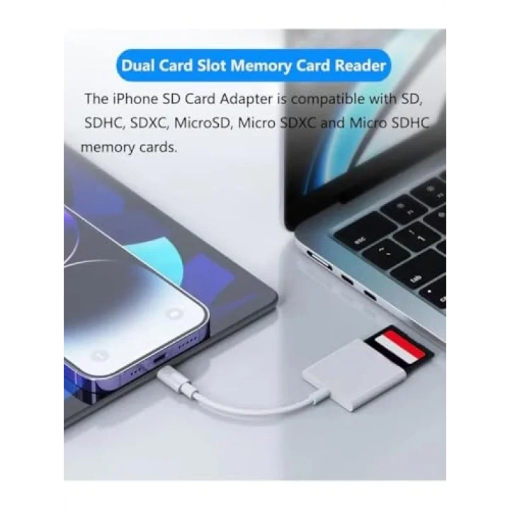 NK1022 Apple iPhone iPad Lightning To SD Camera Reader SD Micro SD Kart Okuyucu Kablo Adaptör-Beyaz