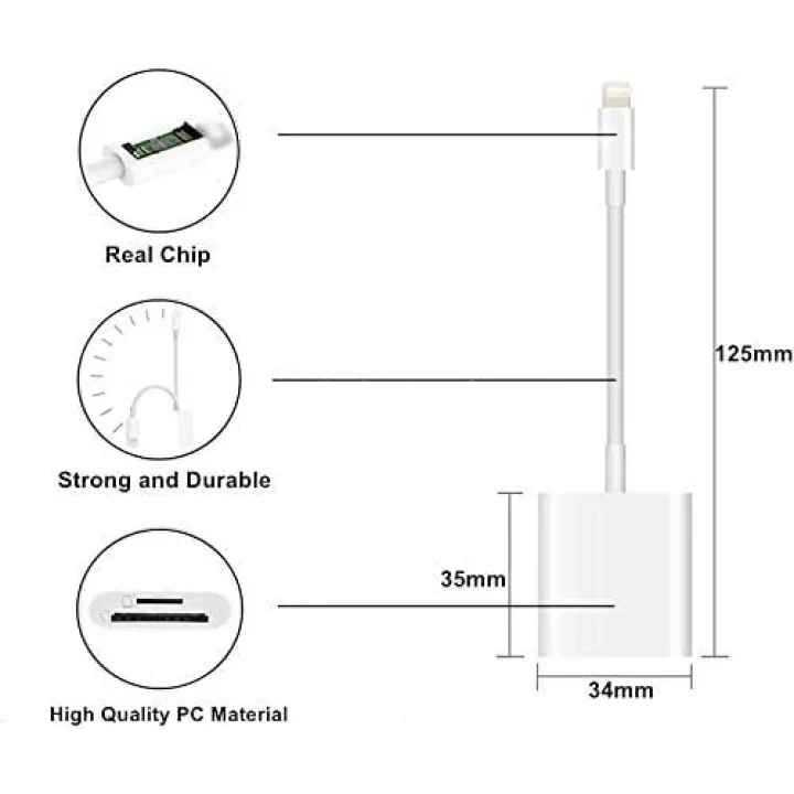 NK1022 Apple iPhone iPad Lightning To SD Camera Reader SD Micro SD Kart Okuyucu Kablo Adaptör-Beyaz