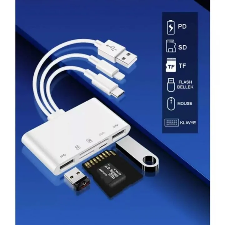 NK1032 Pro Type-C Lightning Usb-A To 2x Usb3.0 Sd Tf Pd Kart Okuyucu Çevirici Hub Adaptör