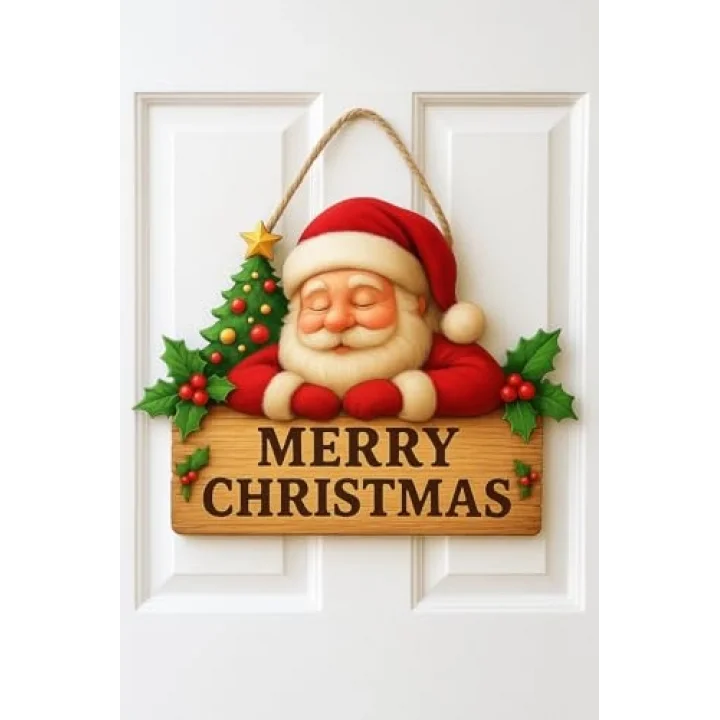 Noel Babalı Ahşap Kapı Yılbaşı Kapı Yılbaşı Süsü, Noel Kapı Süsü (30-20 cm)