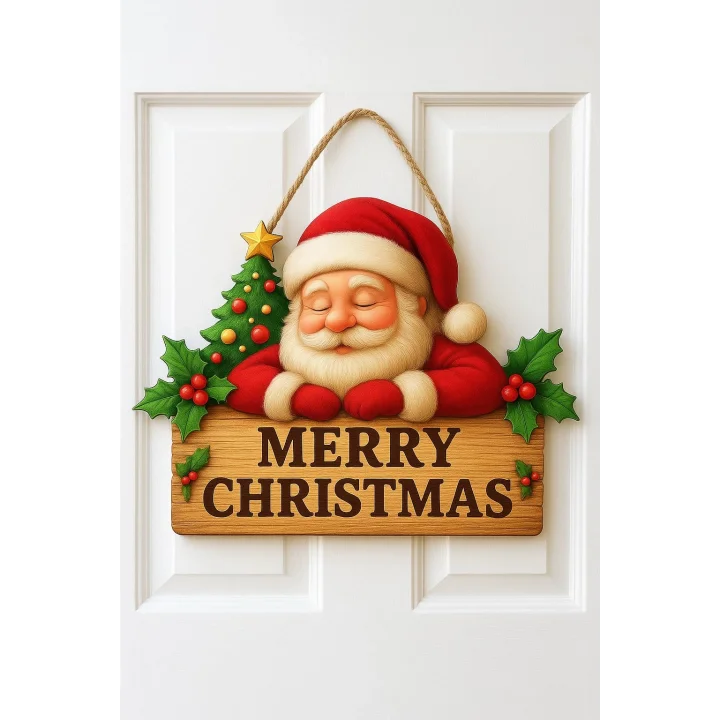 Noel Babalı Ahşap Kapı Yılbaşı Kapı Yılbaşı Süsü, Noel Kapı Süsü (30-20 cm)