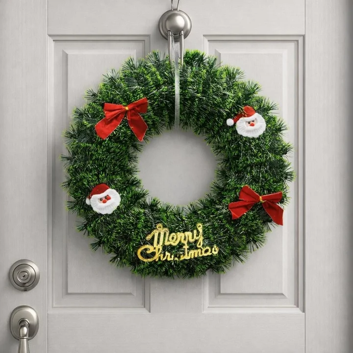 Noel Kapı Çelenkleri Yeşil Renkli Ağaç Asılı Ön Kapı Süsü Yılbaşı Kapı Süsü Noel Süsü 40 cm
