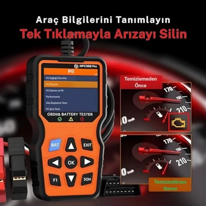 NPC Türkçe OBDII/EOBD+CAN Modlu Hata Hafızalı Araç Arıza Tespit/Silme Cihazı (NPC368PRO)