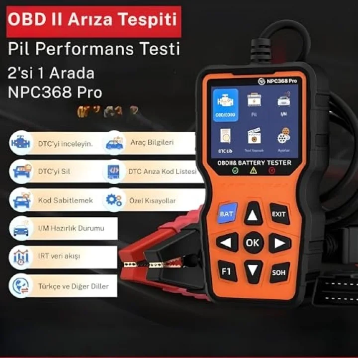 NPC Türkçe OBDII/EOBD+CAN Modlu Hata Hafızalı Araç Arıza Tespit/Silme Cihazı (NPC368PRO)
