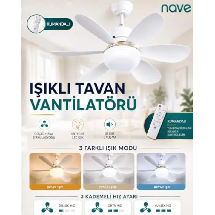 NV-TV10 IŞIKLI TAVAN VANTILATORU 6 KANAT