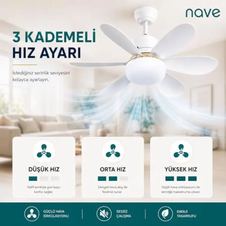 NV-TV10 IŞIKLI TAVAN VANTILATORU 6 KANAT