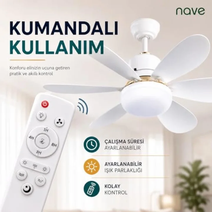 NV-TV10 IŞIKLI TAVAN VANTILATORU 6 KANAT