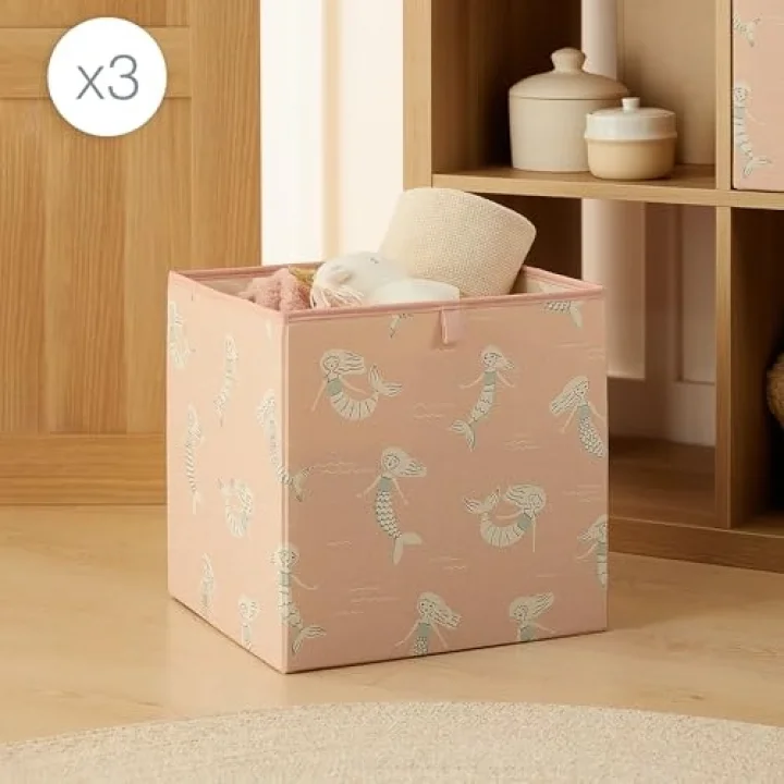 Ocean Home Textile 3lü Çocuk Odası Deniz Kızı Kutu Set 33 x 30 x 33 cm