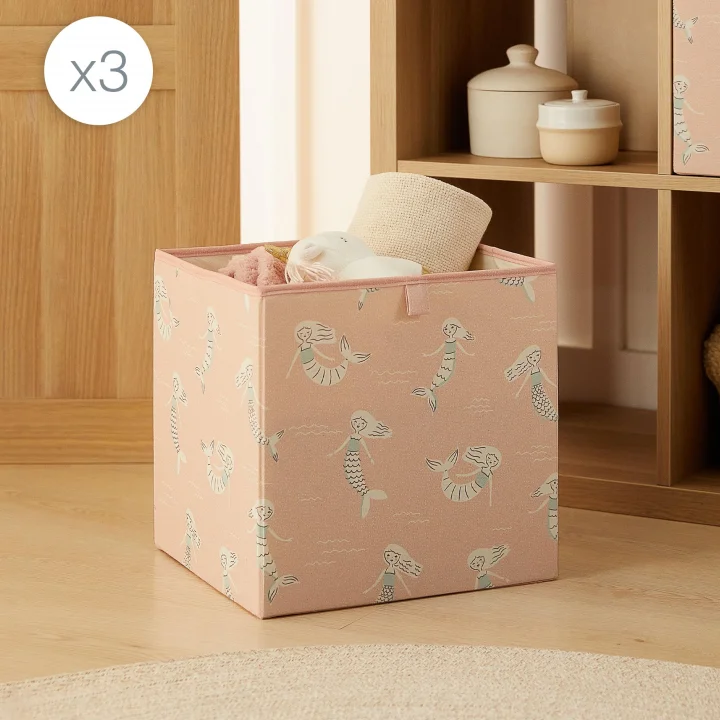 Ocean Home Textile 3lü Çocuk Odası Deniz Kızı Kutu Set 33 x 30 x 33 cm
