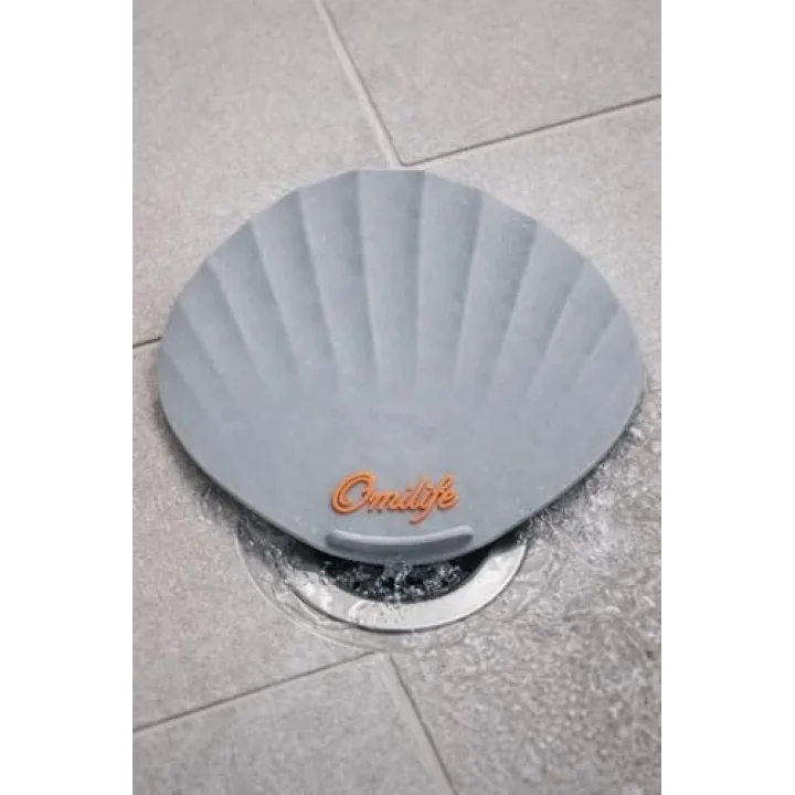 Omilife Koku ve Böcek Önleyici Gider Kapağı, Silikon Drenaj Tıkacı, Gider Koruyucu Tıpa, Banyo, Mutfak, Balkon, Lavabo İçin Uyumlu Su Sızdırmaz Gider Tıkacı Deniz Kabugu GRİ
