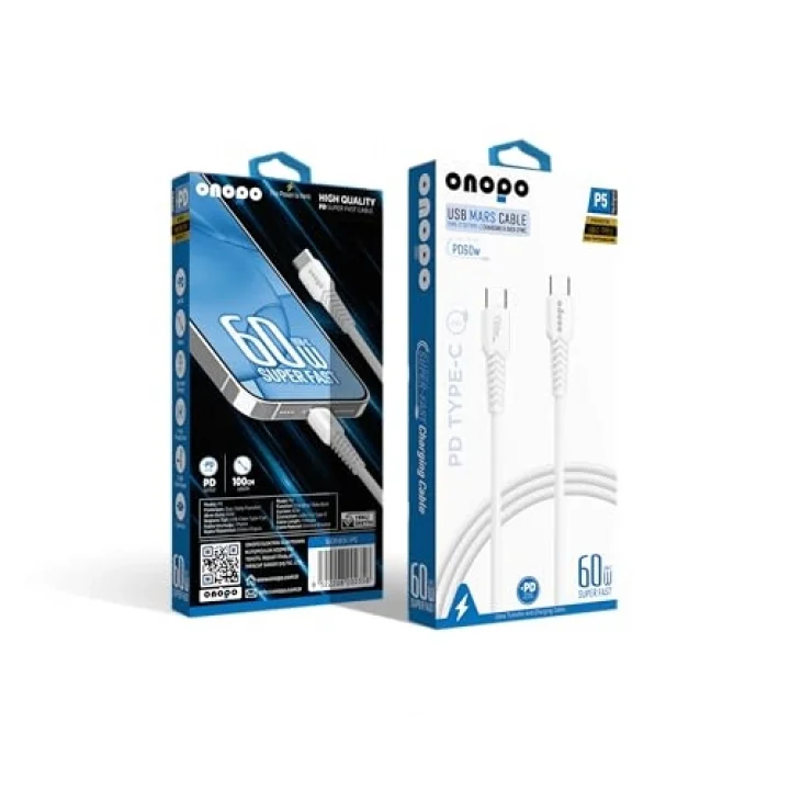 Onopo Android Uyumlu Type-C To Type-C PD 25W Hızlı Şarj ve Data Kablosu 100CM - P5 | 25W Hızlı Şarj | 480Mbps Veri Transferi | 2 Yıl İthalatçı Garantisi