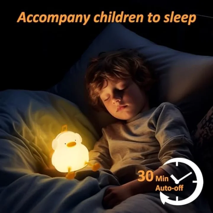 Ördek gece lambası, kulaklıklı sevimli ördek lambası, yatak odası için mükemmel silikon gece lambası, kısılabilir zamanlayıcılı müzik dekoru, şarj edilebilir, bebekler, kız çocukları için doğum günü