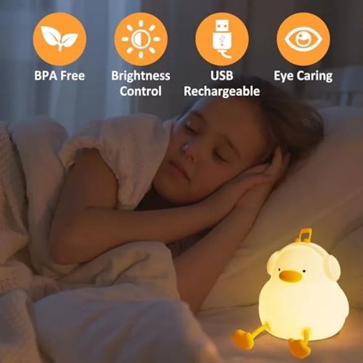 Ördek gece lambası, kulaklıklı sevimli ördek lambası, yatak odası için mükemmel silikon gece lambası, kısılabilir zamanlayıcılı müzik dekoru, şarj edilebilir, bebekler, kız çocukları için doğum günü