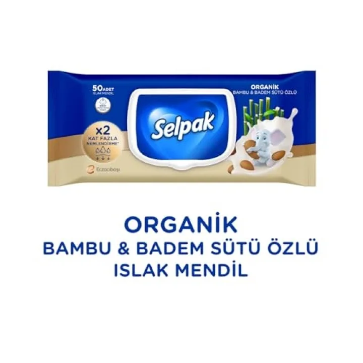 Organik Bambu Badem Sütlü Islak Mendil 1x50