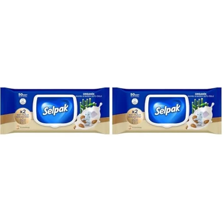 Organik Bambu Badem Sütlü Islak Mendil 1x50 2li paket