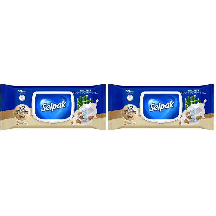 Organik Bambu Badem Sütlü Islak Mendil 1x50 2li paket