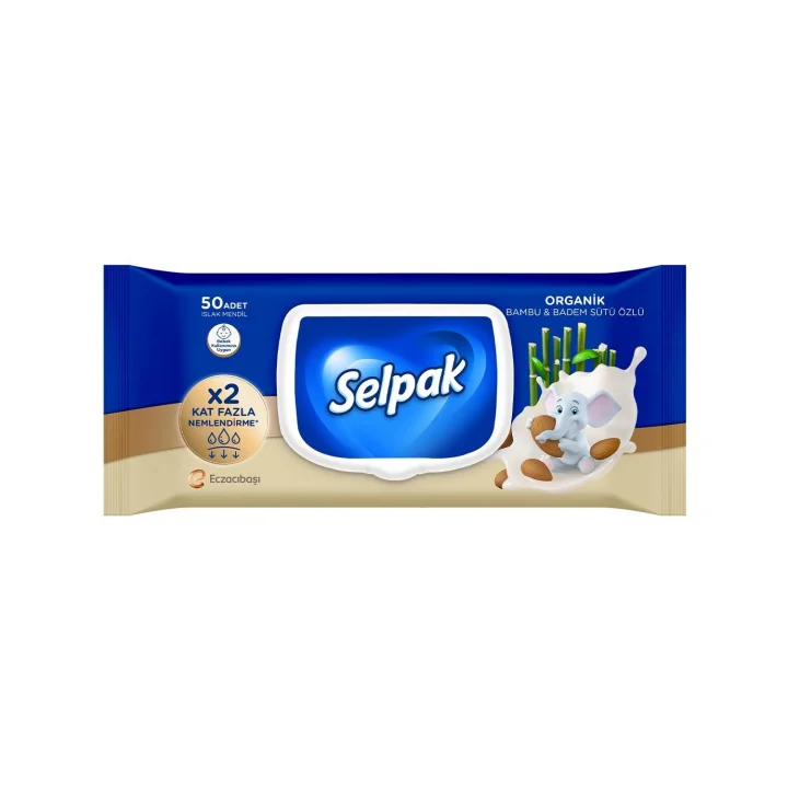 Organik Bambu Badem Sütlü Islak Mendil 1x50 2li paket
