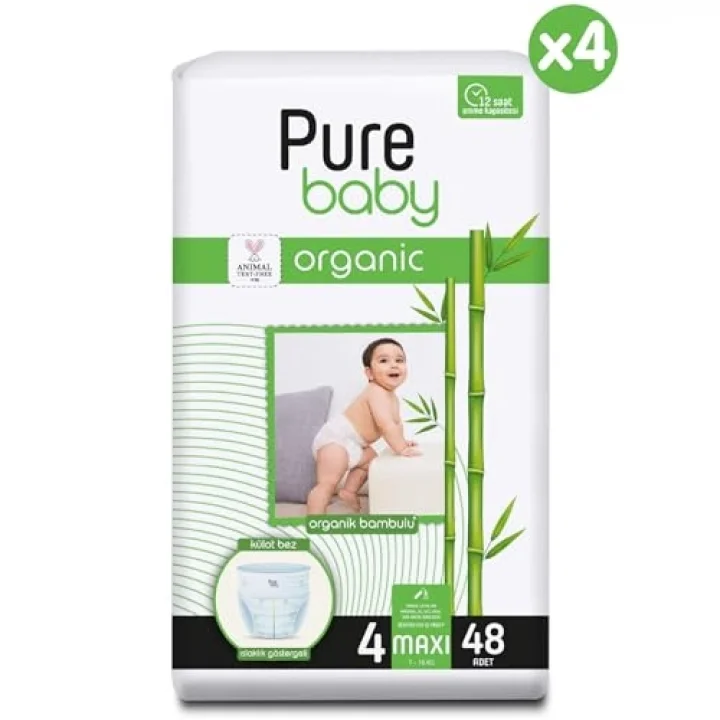 Organik Bambu Özlü Külot Bez 4Lü Paket 4 Numara Maxi 192 Adet