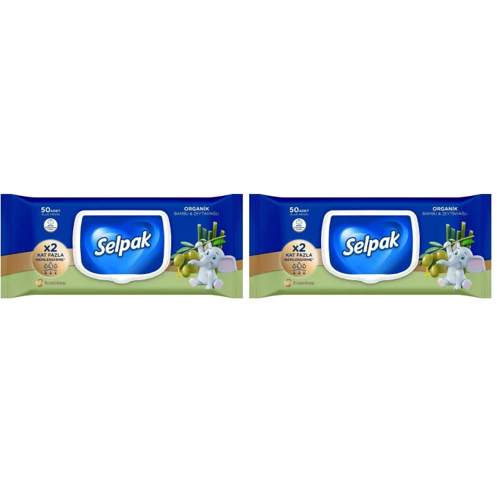 Organik Bambu Zeytinyağlı Islak Mendil 1x50 2li paket