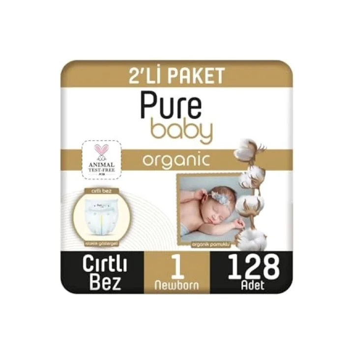 Organik Pamuklu Cırtlı Bez 2Li Paket 1 Numara Yenidogan 128 Adet
