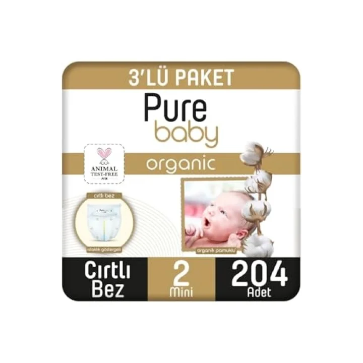 Organik Pamuklu Cırtlı Bez 3Lü Paket 2 Numara Mini 204 Adet