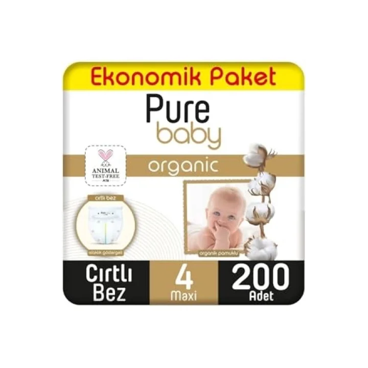 Organik Pamuklu Cırtlı Bez Ekonomik Paket 4 Numara Maxi 200 Adet