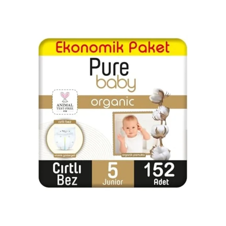 Organik Pamuklu Cırtlı Bez Ekonomik Paket 5 Numara Junior 152 Adet