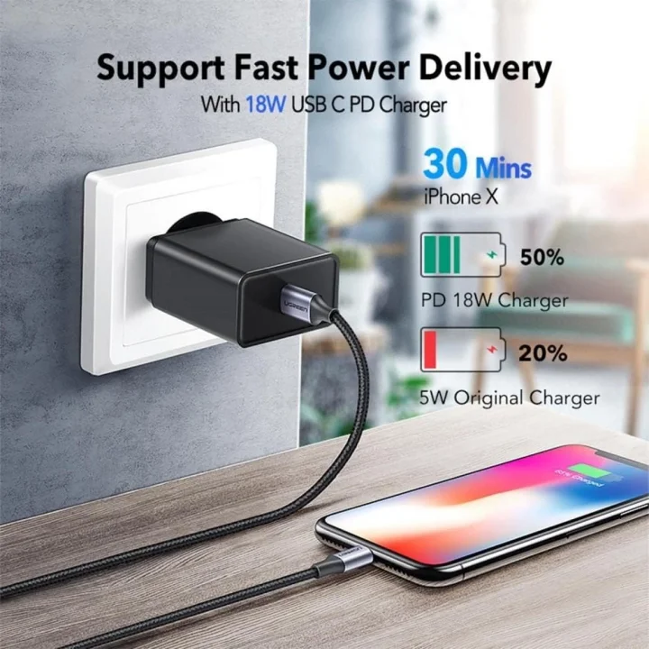 Örgülü 36W PD Type-C to Lightning Hızlı Şarj ve Data Kablosu 1 Metre