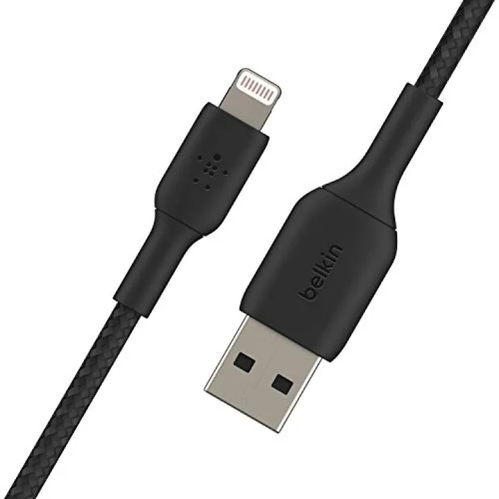 örgülü Lightning kablosu (iPhone, iPad, AirPods için Boost Charge Lightning/USB kablosu) MFi sertifikalı iPhone şarj kablosu, USB-Aya örgülü Lightning kablosu, (1 m, siyah)