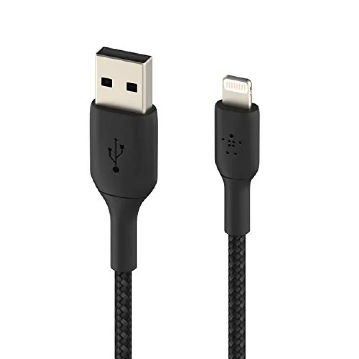 örgülü Lightning kablosu (iPhone, iPad, AirPods için Boost Charge Lightning/USB kablosu) MFi sertifikalı iPhone şarj kablosu, USB-Aya örgülü Lightning kablosu, (1 m, siyah)