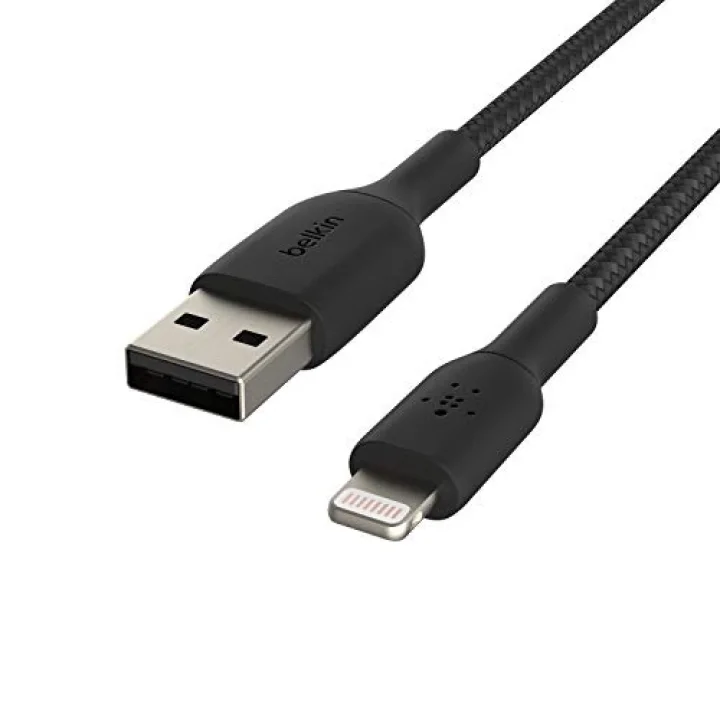 örgülü Lightning kablosu (iPhone, iPad, AirPods için Boost Charge Lightning/USB kablosu) MFi sertifikalı iPhone şarj kablosu, USB-Aya örgülü Lightning kablosu, (1 m, siyah)