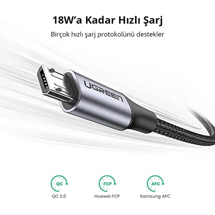 Örgülü Micro-USB & USB-A Data ve Şarj Kablosu 60146 - 1 Metre Siyah