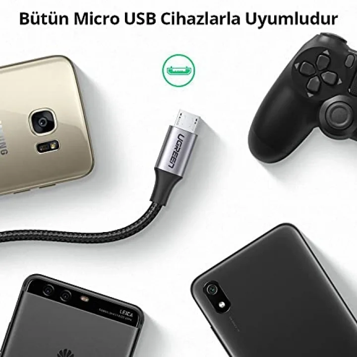 Örgülü Micro-USB & USB-A Data ve Şarj Kablosu 60146 - 1 Metre Siyah