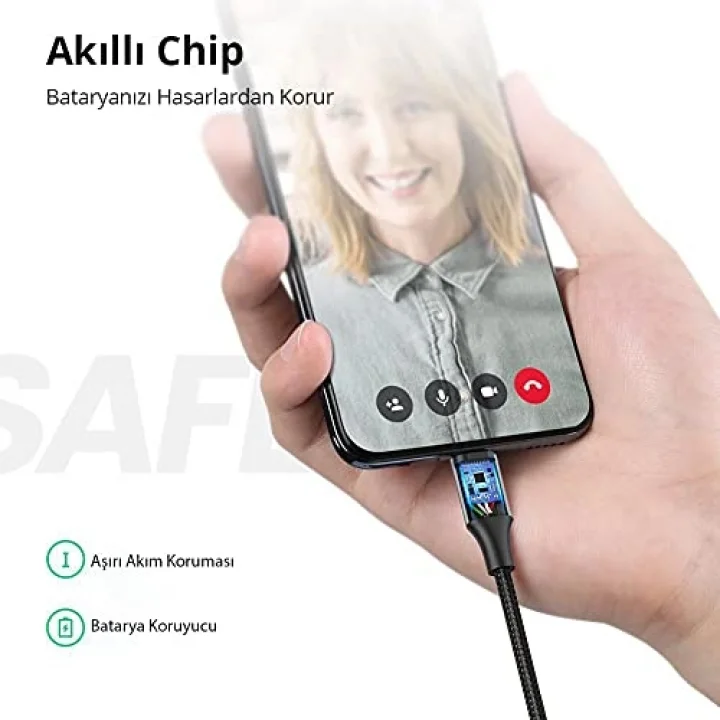 Örgülü Micro-USB & USB-A Data ve Şarj Kablosu 60146 - 1 Metre Siyah