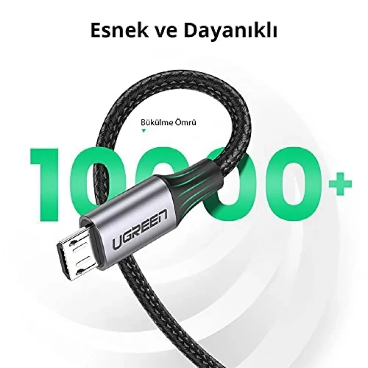 Örgülü Micro-USB & USB-A Data ve Şarj Kablosu 60146 - 1 Metre Siyah