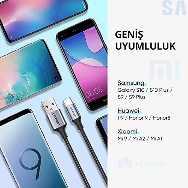 Örgülü USB Type-C Şarj ve Data Kablosu, 1.5 Metre, Siyah