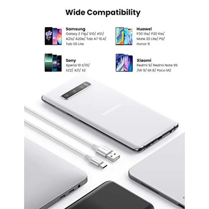 Örgülü USB Type-C Şarj ve Data Kablosu, Beyaz, 2 Metre