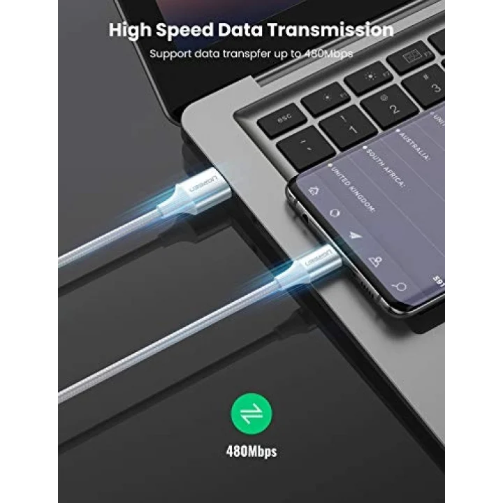 Örgülü USB Type-C Şarj ve Data Kablosu, Beyaz, 2 Metre