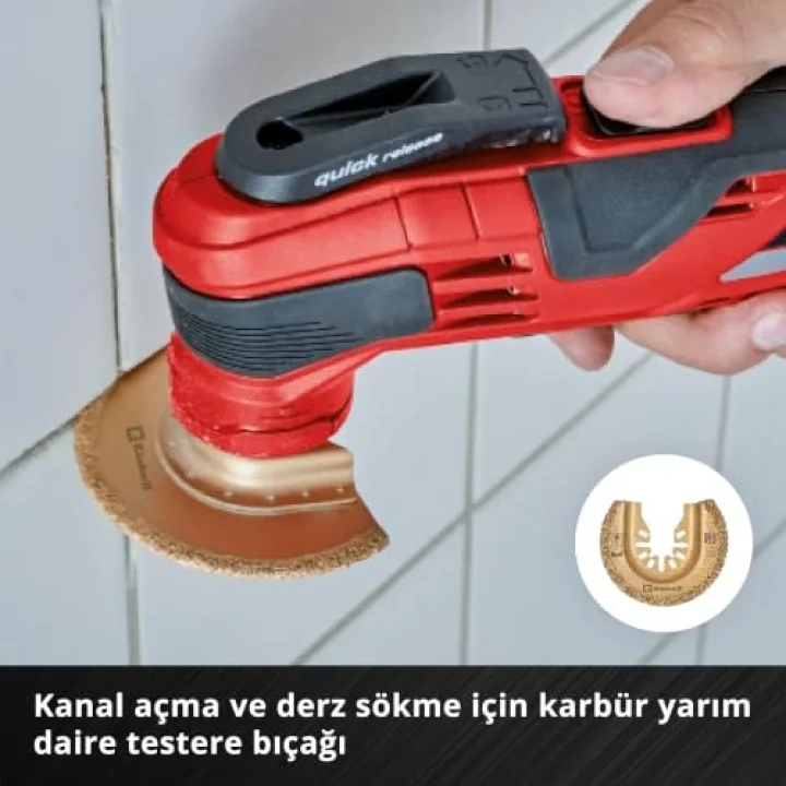 Orijinal Einhell 6 Parça Multitool Seti (Dalma, HCS Yarım Daire, CrV Dalma, Karbür Uçlu Yarım Daire Testere Bıçağı, Karbür Delta Rasp, Esnek Spatula – Open Back bağlantılı) - 49708106