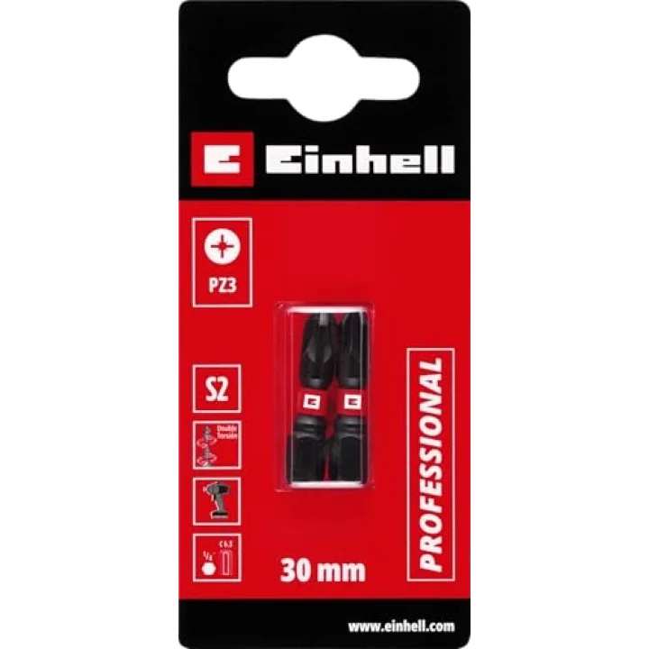 Orijinal Einhell Çift Torsiyonlu Darbeli Bit Seti, 2 Parça, 30 mm, PZ3 (S2 Çelik, Yüksek Dayanıklılık, Çift Torsiyon Etkisi, Kırmızı Renk Halkası, E 6.3 Sap) - 49132060