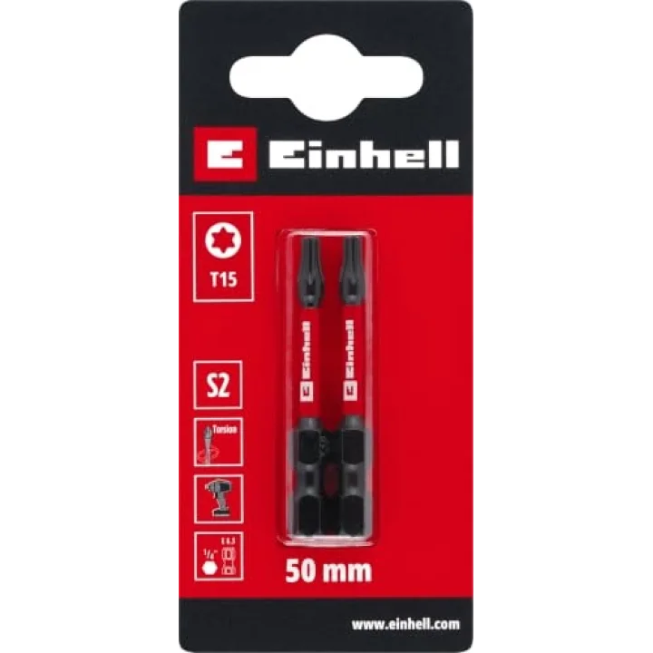 Orijinal Einhell Darbeli Bit Seti, 2 Parça, 50 mm, T15 (S2 Çelik, Torsiyon Bölgesi, Verimli Güç Aktarımı, Kırmızı Renk Halkası, E 6.3 Sap) - 49131230