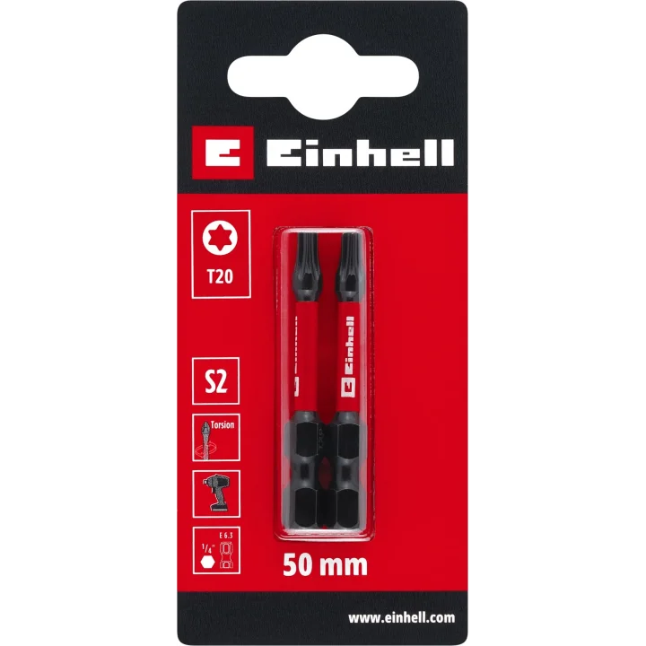 Orijinal Einhell Darbeli Bit Seti, 2 Parça, 50 mm, T20 (S2 Çelik, Torsiyon Bölgesi, Verimli Güç Aktarımı, Kırmızı Renk Halkası, E 6.3 Sap) - 49131240