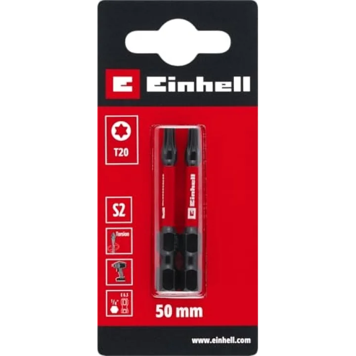 Orijinal Einhell Darbeli Bit Seti, 2 Parça, 50 mm, T20 (S2 Çelik, Torsiyon Bölgesi, Verimli Güç Aktarımı, Kırmızı Renk Halkası, E 6.3 Sap) - 49131240
