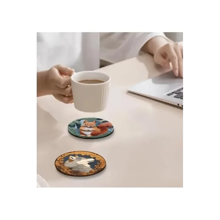 Orman Hayvanları Temalı 6’lı MDF Bardak Altlığı Seti – 10 cm BRD-036