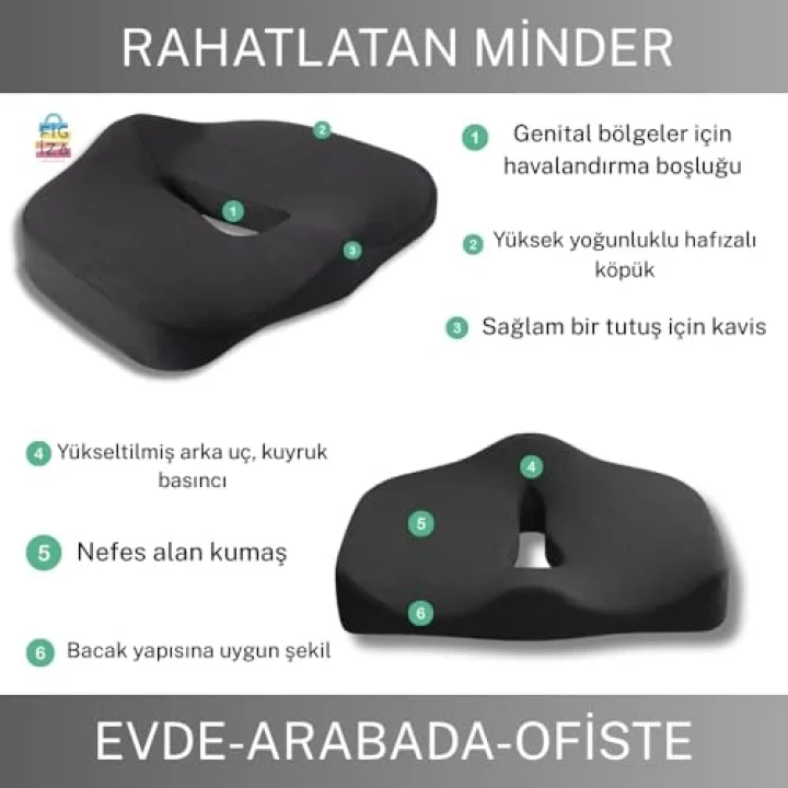 Ortopedik Basur Minderi Visco Posture Lüks Ortopedik Oturma Minderi, , Siyah, Standart