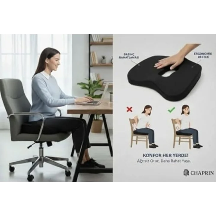 Ortopedik Visco Oturma Minderi – Ergonomik Oturma Simidi | Siyah